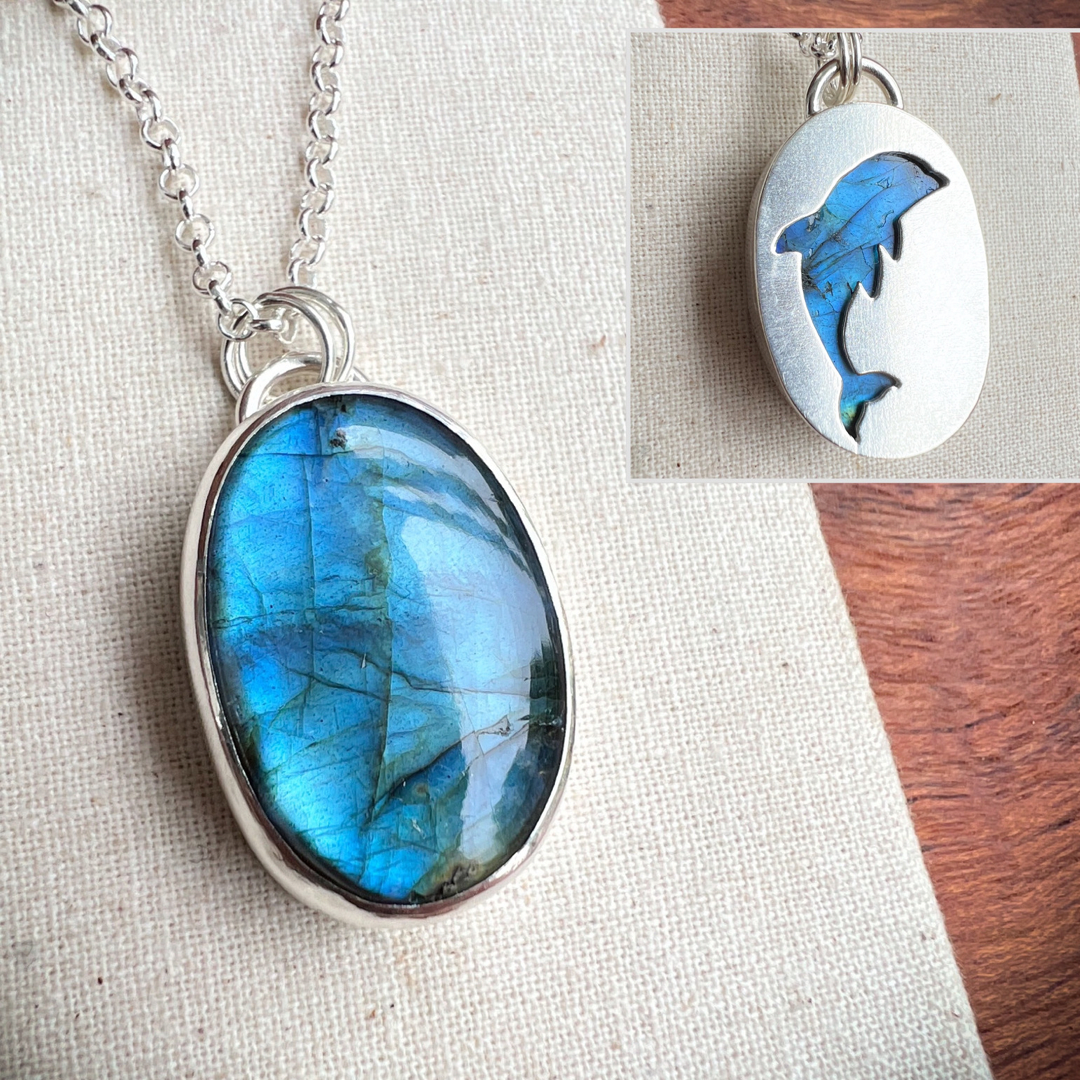 Dolphin necklace labradorite sterling silver