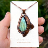 Wedge tailed eagle pendant, copper & labradorite