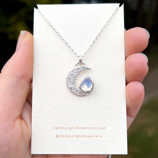 Moonstone textured crescent moon pendant