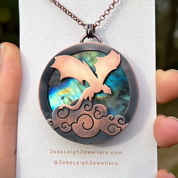 Copper labradorite dragon clouds pendant