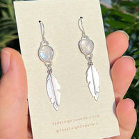 Moonstone feather earrings