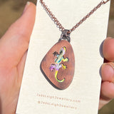 Gecko spirit animal necklace, copper and labradorite