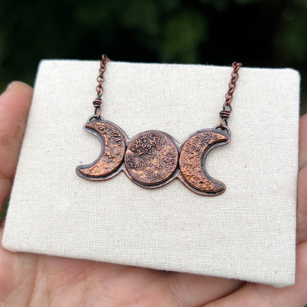 Triple moon goddess necklace, copper