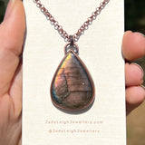 Koala silhouette necklace, labradorite and copper