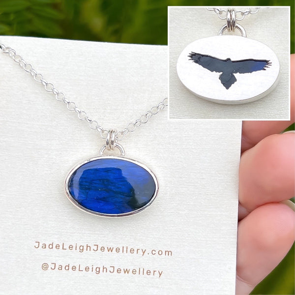 Wedge tailed eagle necklace, labradorite & sterling silver