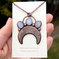 Crescent moon moonstone pendant, copper