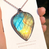 Copper labradorite dragon pendant