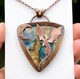 Copper labradorite dragon moon pendant