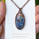 Snake silhouette necklace, labradorite and copper