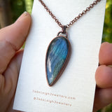 Shark spirit animal necklace, copper and labradorite