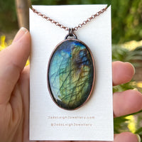 Copper labradorite dragon mountains pendant