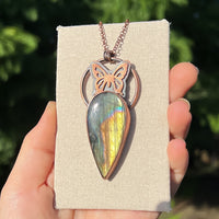 Copper labradorite butterfly pendant