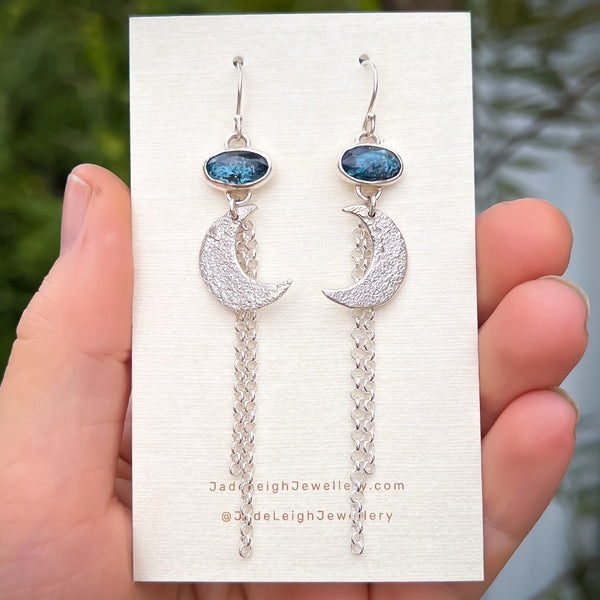 Teal kyanite moon earrings