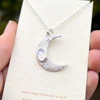Moonstone textured crescent moon pendant