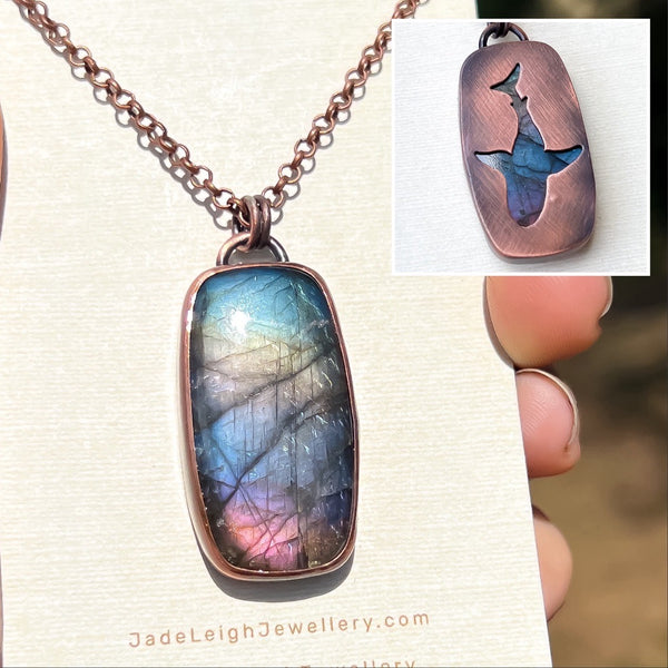 Shark spirit animal necklace, copper and labradorite