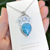 Larimar & moonstone moon phase pendant