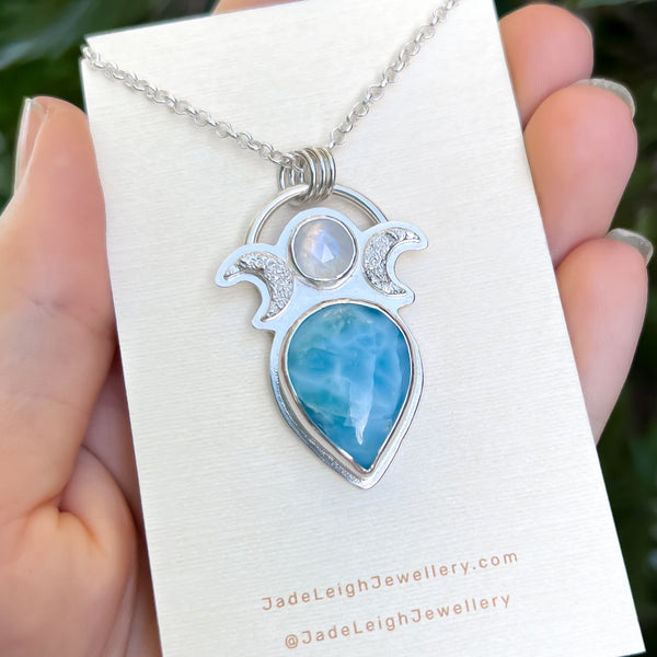 Larimar & moonstone moon phase pendant