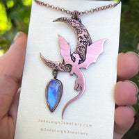 Copper dragon moon pendant with moonstone