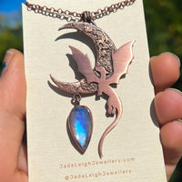 Copper dragon moon pendant with moonstone