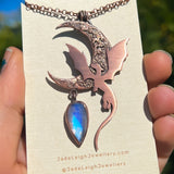 Copper dragon moon pendant with moonstone