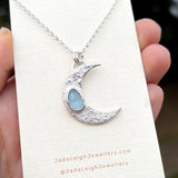 Aquamarine textured crescent moon pendant