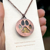 Dog paw print silhouette necklace, labradorite and copper