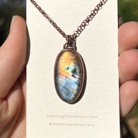 Snake silhouette necklace, labradorite and copper