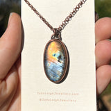 Snake silhouette necklace, labradorite and copper