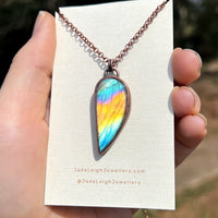 Dandelion wish silhouette necklace, copper and labradorite