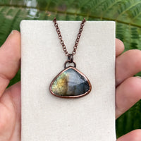 Fox silhouette necklace, labradorite and copper