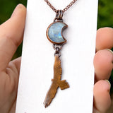 Wedge tailed eagle pendant, copper & moonstone