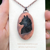 Wolf spirit animal necklace, copper and labradorite