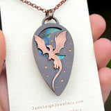Copper labradorite dragon moon pendant