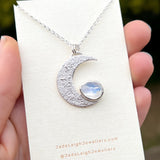 Moonstone textured crescent moon pendant