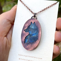 Wolf spirit animal necklace, copper and labradorite