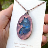 Wolf spirit animal necklace, copper and labradorite