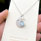 Aquamarine textured crescent moon pendant