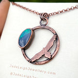 Wedge tailed eagle pendant, copper & opal doublet