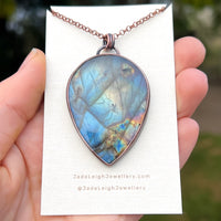 Copper labradorite dragon pendant