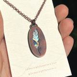 Feather silhouette necklace, labradorite and copper
