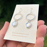 Moonstone dangle hoop earrings