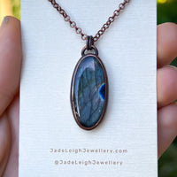 Feather silhouette necklace, labradorite and copper