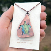Turtle spirit animal necklace, copper and labradorite