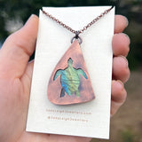 Turtle spirit animal necklace, copper and labradorite