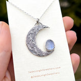 Moonstone textured crescent moon pendant
