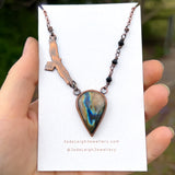 Wedge tailed eagle necklace, copper & labradorite