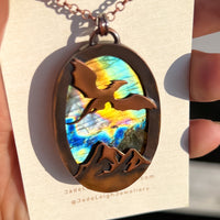 Copper labradorite dragon mountains pendant