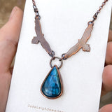 Wedge tailed eagle necklace, copper & labradorite
