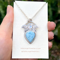Larimar & moonstone moon phase pendant