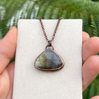 Fox silhouette necklace, labradorite and copper